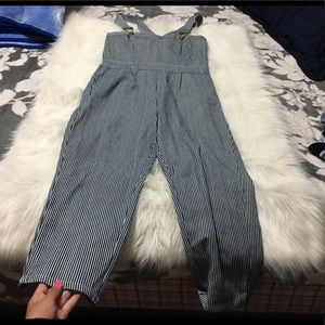 Voodoovixen Anthena Navy Striped Overalls